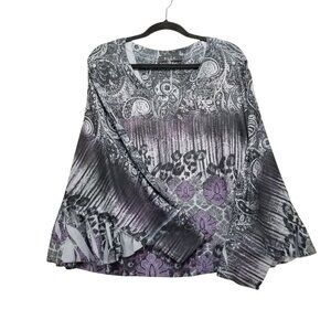 B.L.E.U. Shirt Womens 1X Purple Paisley Studded Dolman Sleeve Print Blouse